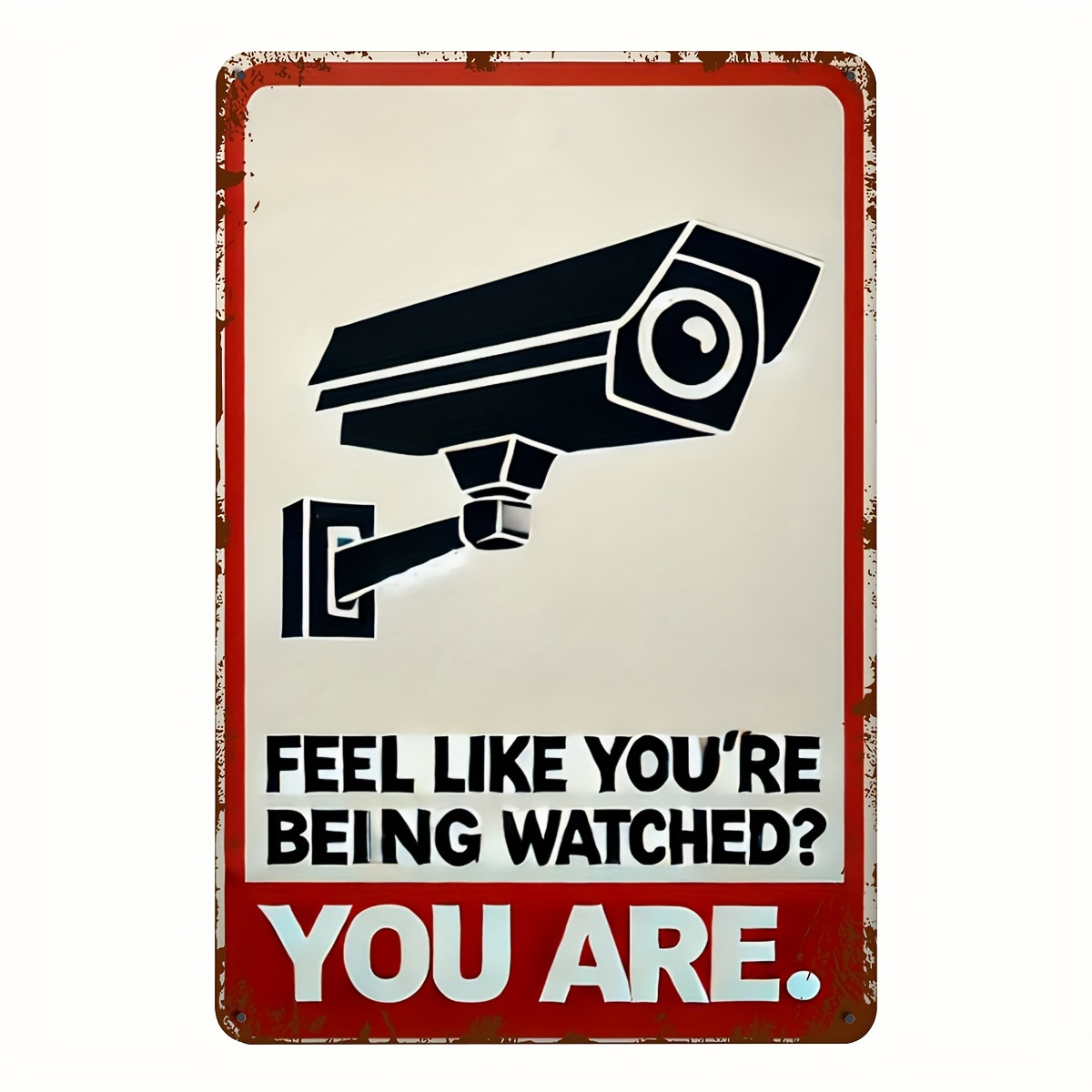 Home Security Quotes - Komik güvenlik kamerası uyarılı metal tabela,